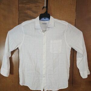 C72  Tommy Bahama Mens White Linen Textured Button Up Shirt Size Large